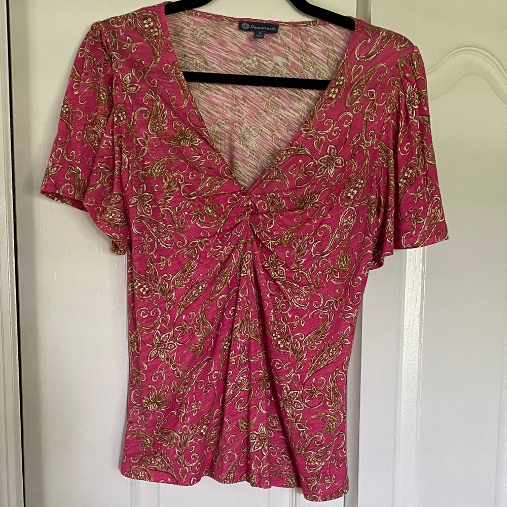 Democracy Pink and Gold Floral Top